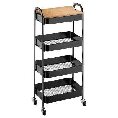 China Space Saving Kitchen 4 Tier Metal Rolling Art Supplies Storage Trolley Bathroom Storage Shelving Organization Easy Clean Cart with MDF Tray for sale