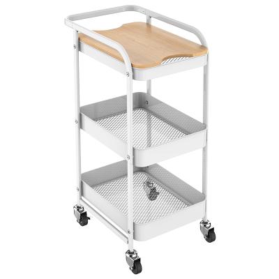 China Storage OEM Factory No Screws Rolling 3-Tier Easy Assemble Sturdy Storage Utility Cart With Handles Locking Wheels For Kitchen Home for sale