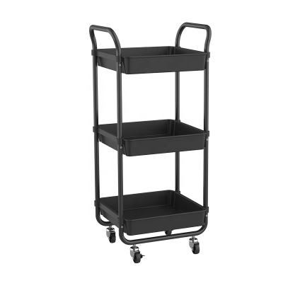 China Universal 3 Tier Square Kitchen Vegetable Mobile Storage Rack Metal Storage Cart Easy Cleaning Service Rolling Cart For Bathroom for sale