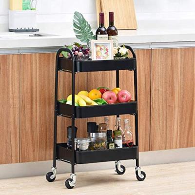 China 3 Tier Easy Clean Strong Bearing Rolling Cart No Screws Metal Utility Easy Assemble Sturdy Serving Cart Storage Trolley With Handles for sale