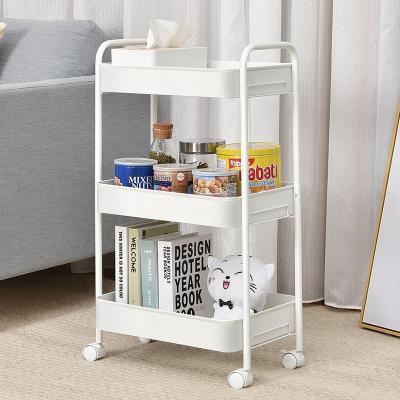 China Easy Cleaning No Screw 3 Tier Kitchen Cart Storage Display Rack Shelf Trolley Block Roll Storage Service Rolling Rack With 4 Wheel for sale