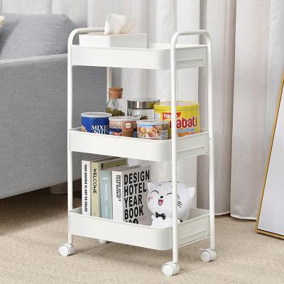 China Design Professional Metal Rolling Shelf Storage Cart 3 Tier Easy Clean Service No Screws Mesh Basket Storage Rack Trolley for sale