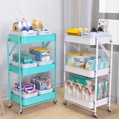 China CLASSIC Folding Trolley 3 Tier Tool Rack Storage Utility Tool Organizer Rolling Fashion Rolling Cart for sale