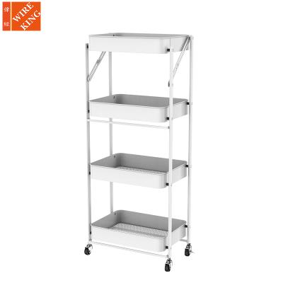 China Home.Hotel.Bathroom. Living Room Kitchen 4 Tier Rolling Cart Foldable Metal Serving Cart. with wheels small portable pre-assembled bathroom kitchen desk for sale