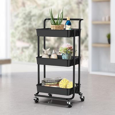 China 3 Layers Convenient Easy Cleaning Metal Storage Rack Hotel Room Rolling Household Trolley Storage Utility Trolley With Wheel for sale