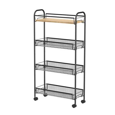 China Factory Direct Sale Modern Kitchen 4-Tier Slide Out Serving Cart Slim Rolling Storage Cart Trolley For Narrow Gap for sale