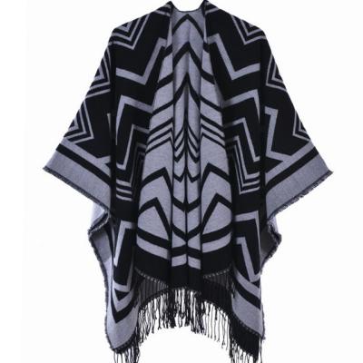 China 2021 Trend Female Autumn And Winter Scarf Shawl Large Fashion Tassel Wave Simple Warm Thick Split Shawl for sale