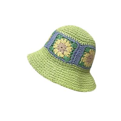 China 2022 Summer Thin Straw Hat Women Breathable Flower Hollow Pot Hat Picture Hand Crocheted Papyrus Sun Hat for sale