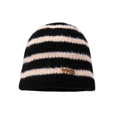 China New COMMON black and white striped knitted warm hat Autumn And Winter Thickened Wool hat snow outdoor mountaineering letter sweater for sale