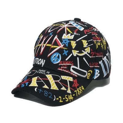 China breathable & Waterproof men and women fashion popular graffiti style baseball cap dry fit dye sublimation printing trucker hat for sale