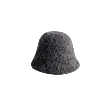 China Shading Retro Women's Winter Solid Color Rabbit Fur Hat Angola Rabbit Wool Warm Bucket Hat for sale