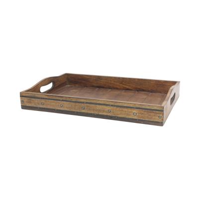 China Hot Sale Rustic Burnt Wood Rectangular Stocked Food Serving Tray for sale