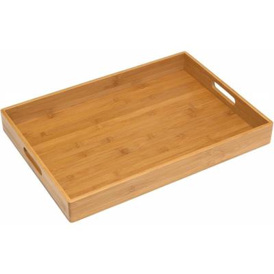 China Eco-Friendly Bamboo Wooden Tray Woven Bamboo Serving Trays Stocked Cheap Wholesale Natural Tray for sale