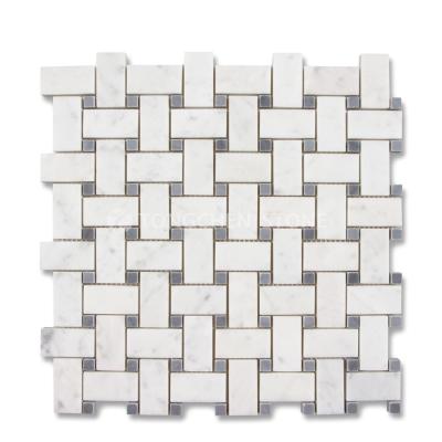 China White Carrara Marble Mosaic 1x2