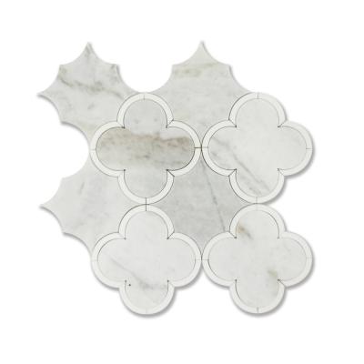 China Decoration Mosaic Tile Material Glorious White Waterjet White Marble Mosaic for sale