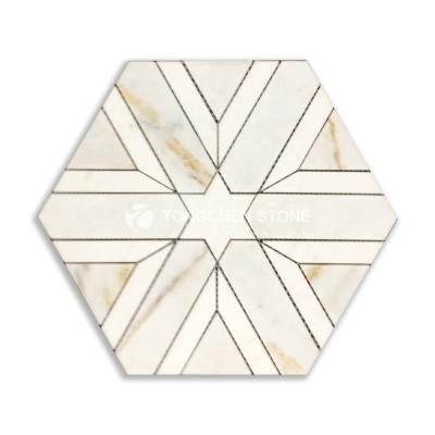 China Glorious White Wall Decoration Tile Material Marble Mosaic Waterjet With Thassos for sale