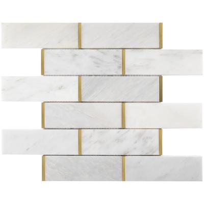 China Oriental parquet white with brass mosaic inlay for wall and floor for sale