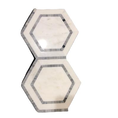 China 5 Inch Hexagon Asian Statuary Marble Mosaic Flooring With Italian Bardiglio Marble for sale