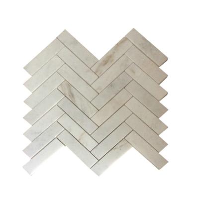 China Glorious White Marble Herringbone Pattern Design Mosaic Tile Square for sale