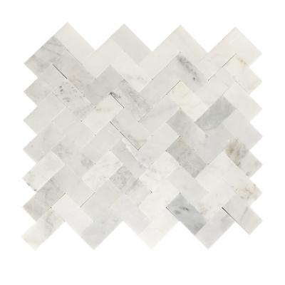 China Glorious White Marble Grout 1x2inch Herringbone Mosaic Bush Hammered Finish Square for sale