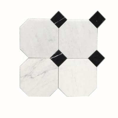 China Bianco Carrara and Nero Marquina Octagon Wall Marble Hot Sale Large Mosaic Slab Flooring for sale