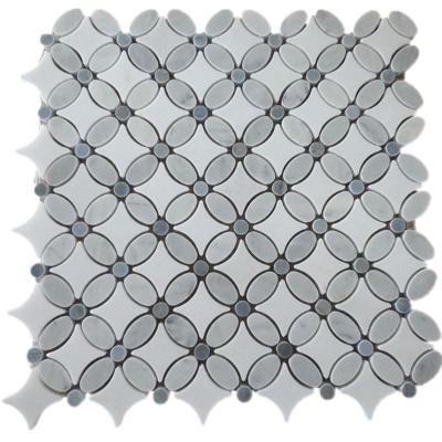 China Florida Flower Mosaic Tile Floor and Interior Wall Bianco Carrara Thasos White and Irregular Blue Color Marble for sale