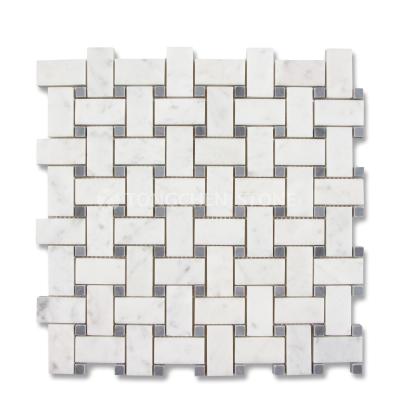 China Gray Marble.natural Bianco Carrara Basket Weave Mosaic Stone Natural White Background Texture Gray Mosaic Tile for sale