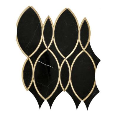 China China Material Black Waterjet Decoration Mosaics Marquina+Brass Wall Tile Mosaic Waterjet for sale