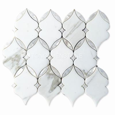 China White Marble and Pearl Shell Mixed Waterjet Mosaic Flooring Tile for sale