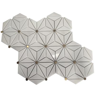 China Brass Dolomite Triangle Brass Marble Hexagon Dolomite Metal Mosaic Tile for sale