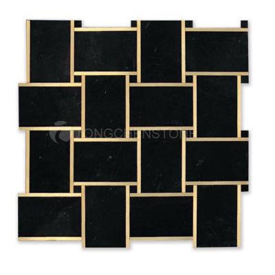 China Natural Stone Parquet Marble With Brass Basketweave Mosaic for sale