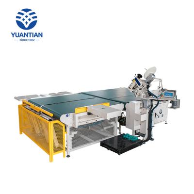 China Furniture Manufacturing Yuantian Mattress Strip Edge Seam Machine / 300U Head Optional / Conveyor Type / Auto Flip for sale