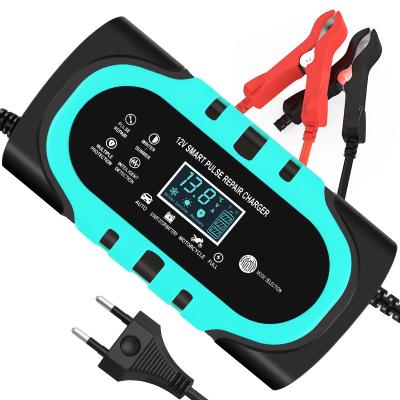 China EU Us UK Au Plugs 12V 10A Motorcycle Car Battery Charger for Pulse Repair and Lead Acid Battery Charging for sale