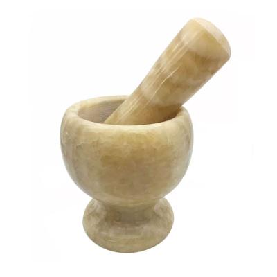 China Stocked Polished Pestle Set For Grind Herbs Spices Grains Pepper Grinder Pounded Garlic Jar Mortar Garlic Marble Pot for sale