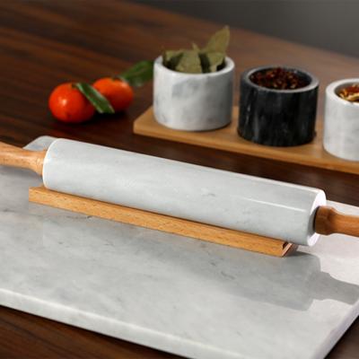 China Wholesale Viable Customized Kitchen Wooden Handle Marble Logo Rolling Pin With Board for sale