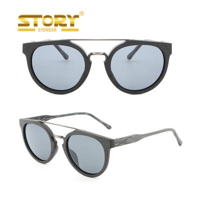 China Fashion Retro Sunglasses HISTORY HB023 Eco Friendly Women Men Polarized Full Round Wood Frame Custom Sunglasses for sale