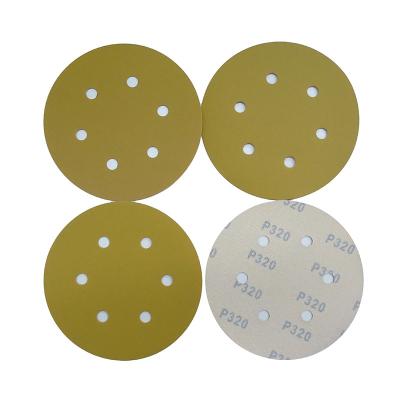 China 6 Inch 6holes Golden Sandpaper Automotive Spinning Abrasive Aluminum Oxide With Holes for sale