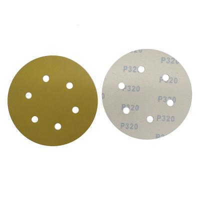 China Painting Tools 6inch Holes Hook And Loop Gold Abrasive Sandpaper 6 Sandpaper For Automobile Painting for sale