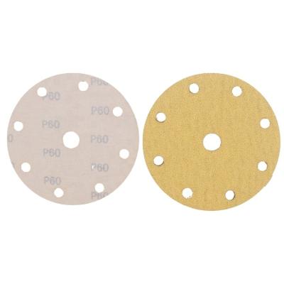 China Wood Polisher 6 - Inch 9 Holes Gold Sandpaper With Hook And Loop For Polishing for sale