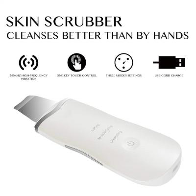 China Hot Sale Ultrasonic Facial Skin Care Device Ion Deep Face Cleaning Peeling USB Rechargeable Skin Scrubber Instrument for sale