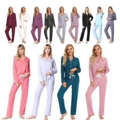 China QUICK DRY Design Logo Valentines Bamboo Sleepwear Long Sheath Two Piece Pajamas Set Women for sale