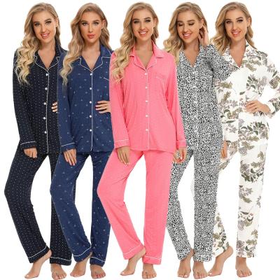 China Popular QUICK DRY Modal Printing Pajamas Set For Women Long Sleeve Shirt And Pants Soft 2pieces Pajamas Lounge Sets S-XXL for sale