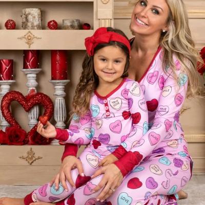 China Newest Fashionable QUICK DRY Children's Clothing American Valentine's Day Women's Love Printed Pajamas Parent-child Casual Home Sets for sale