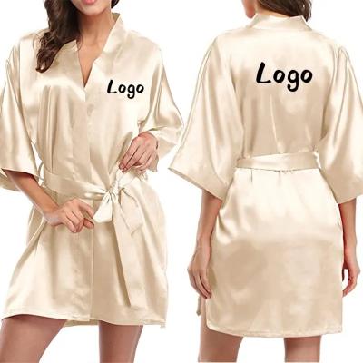 China New QUICK DRY Customized Satin Long Robe Women's Spa Bathrobe Wedding Party Long Robe Bridesmaid Logo V-Neck Sleepwear for sale