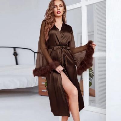 China Hot Selling QUICK DRY Ice Silk Bridal Robe Women's Long Robe Kimono Spring Summer Lounge Wear for sale