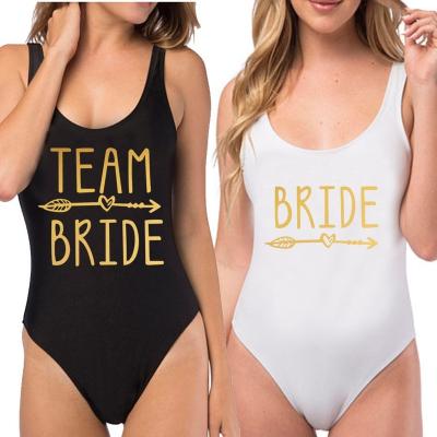 China Breathable Hot Bride and TD Style Team Bride Arrow Through Heart Print One Piece Swimsuit Swimwear for Girls Bride for sale