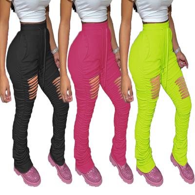 China TD Hottest QUICK DRY Plus Size Pants High Waist Drawstring Solid Burn Flowers Stacked Jogging Sports Tracksuit Women for sale