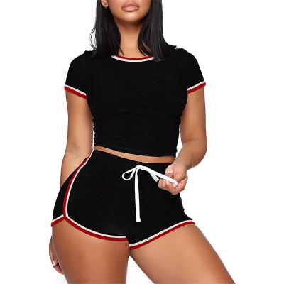 China Women Breathable Clothing Summer 2022 TD Solid Casual 2 Piece Short Sleeve Outfits Sets Sexy Active Plain Tracksuits for sale