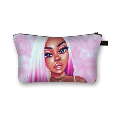 China TD Waterproof Wholesale Canvas Bag Zipper Cosmetic Makeup Bag With Logo Afro American Girl Print Mini Cosmetic Bag for sale