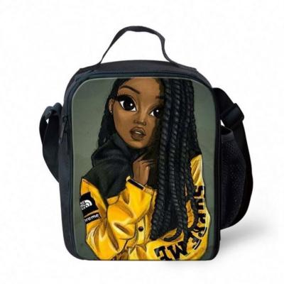 China Wholesale High Quality Black Insulated TD Art African Girls Pattern Waterproof Lunch Bags For School Student Large Soft Cooler Lunch Bag for sale